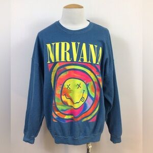 Nirvana Blue Crewneck Sweatshirt Neon Graphic Men's Pullover Sweater, sz L/XL